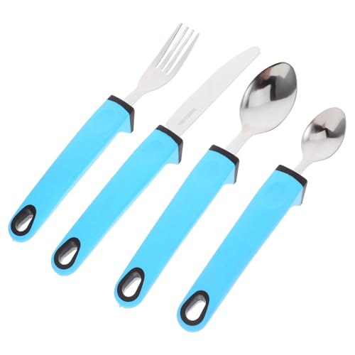 KOMBIUDA 1Set Adaptive Eating Utensils with Non Slip Grip for Elderly and Disabled Individuals Portable Tableware for Travel and Daily Use