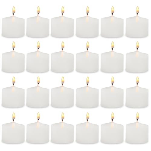 White Votive Candles - Pack of 24, 100% Fully Refined Paraffin Wax, Smokeless, Unscented, for Home...