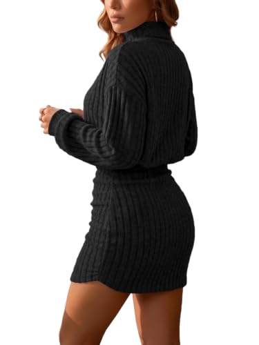 Saodimallsu Damen Strickkleider Minikleid Langarm Rollkragen Schwarz S – Ansicht 4