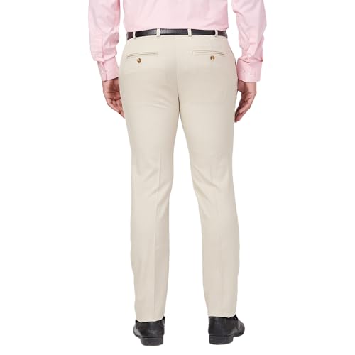 Image of Raymond Men's Mid Rise Slim Fit Structure Pattern Polyester Blend Pleated Formal Trouser