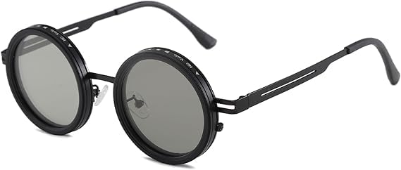 Image of Adjustable Tint Sunglasses, 1-9 Gear Adjustable Polarized Sunglasses with ND Filter Lenses, Round Black Lens for Men & Women, UV Protection for Driving, Fishing, and Outdoor Use.