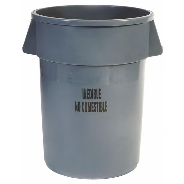 44 gal Round Trash Can, Gray, 27 in Dia, Open Top, Polyethylene, Mfr: FG264356GRAY-A