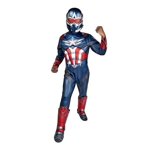 MARVEL Captain America Official Youth Halloween Costume - Premium Quality Padded Jumpsuit with Plastic Mask (L)