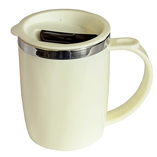 Image of Kuber Industries Insulated BPA Free Plastic Coffee Mug with Lid (Cream)