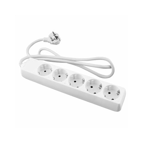 Toma Corriente Blanca de 5 Salidas y Cable de 1,5 m, Ideal para Conexiones eléctricas múltiples en el hogar u Oficina.