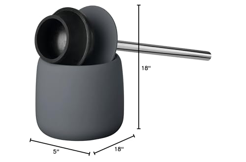 Image of blomus SONO Toilet Plunger with Decorative Holder - Ceramic Soft Touch with Stainless Handle - Modern Design - Magnet (Charcoal)