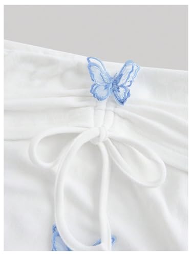 SweatyRocks Girl's 3D Butterfly Off Shoulder T Shirt Appliques Drawstring Bell Long Sleeve Tops3