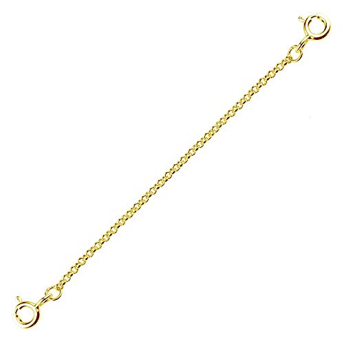 Dhravida 3 Inches 14 K Gold Plated 1mm Very Thin Bracelet Necklace Extender Safety Chain Tone Over 925 Sterling Silver