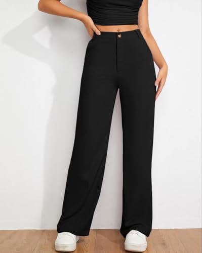 Image of Toochki Trousers for Woman Pants Women's Formal Office Korean | Black Track Pant | Straight | Cotton Spandex Stretchable Trouser | High-Waisted Bottom Wear