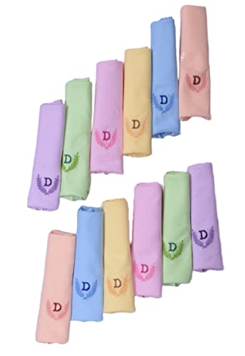 Image of ANTONIA Personalized Cotton Women's Handkerchiefs with Embroidered Initials, Assorted Colours (33 cm x 33 cm)