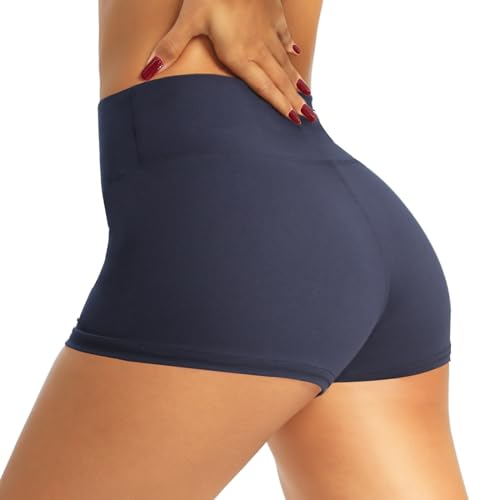 QGGQDD Workout Biker Shorts for Women - 3'/5'/8' High Waisted Tummy Control Spandex Booty Shorts for Gym Yoga Volleyball Navy Blue