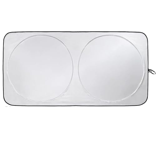EXQUIPLEM 240T Polyester Car Windshield Sun Protector with Adjustable Mirror Cutouts | Universal Fit for SUVs, Trucks, Sedans, Coupes | Large (64