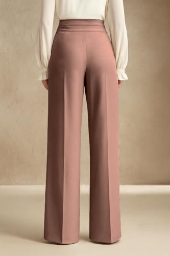 Image of SAKHWALA Women's High Waist Wide Leg Formal Trousers with Double Button Waistband | Office Wear & Casual Wear Pants with Side Pockets - Beige, Grey & Pink