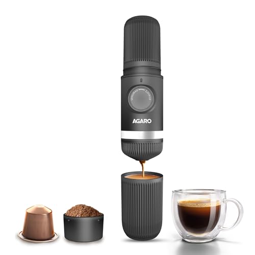 Image of AGARO Elite Hand Press Portable Espresso Maker, 10-Bar Hand Pressure, Compatible with Capsules & Ground Coffee, With Cup Holder, Travel-Friendly, Leak-Proof & Compact & Manually Operated