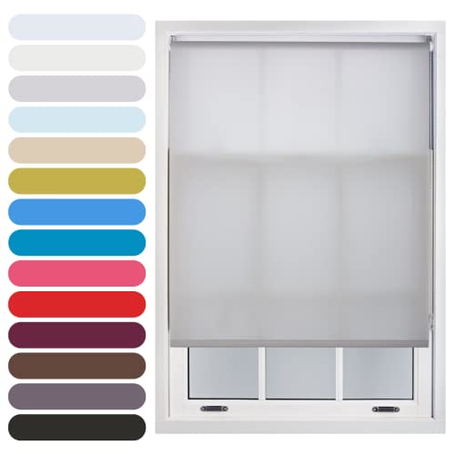 FURNISHED Daylight Roller Blind Trimmable Blinds Window Shade - Easy Install Non-blackout Fabric Complete Roller Blind Kit for Kitchen Living Room Bedroom, Grey, 60W x 165H cm