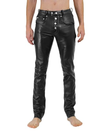 Bockle® Big Cheeker Butten Free Button Leather Pants Men Jeans