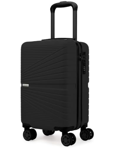 unycos   Maleta de Cabina Rígida de ABS【20L】 40×25×20 cm | Equipaje de Mano Compacto, 4 Ruedas 360° Extraíbles, Cerradura Integrada, Asa Telescópica y Compartimentos Organizadores (Negro, Lite)
