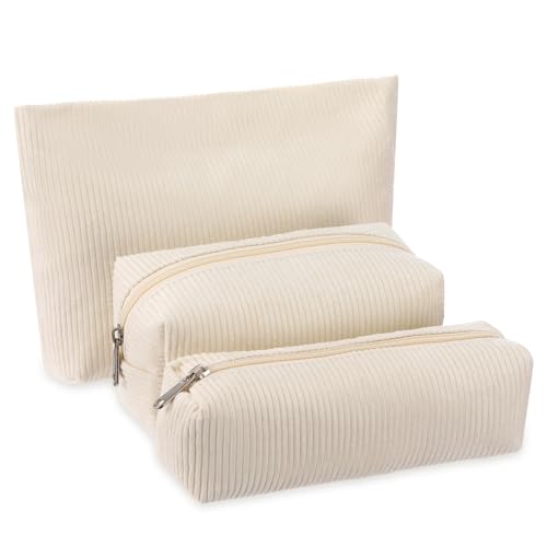 Huhumy 3 Pcs Makeup Bag Set for Women Corduroy...
