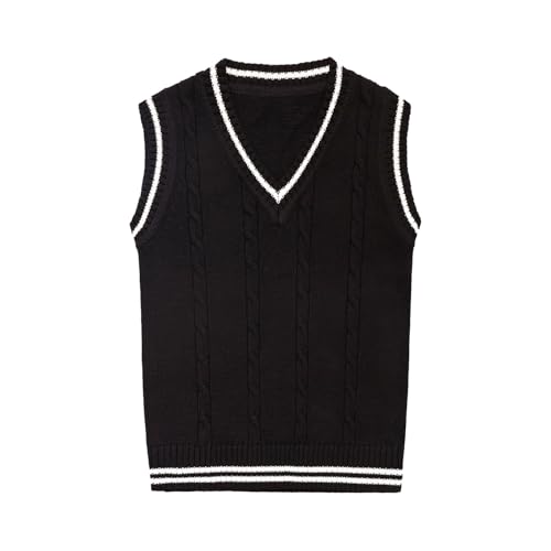 Toddler Girls Boys V Neck Sweater Vest Knit Sleeveless Crop Tops Striped Knitted Pullover School Uniform Clothes