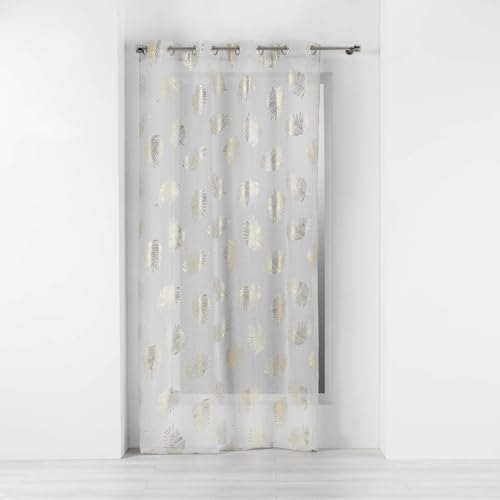 Douceur d'Intérieur, Voilage à Oeillets (140 x 240 cm) Sunny Gold Naturel, Voile Sablé Imprimé Métallisé