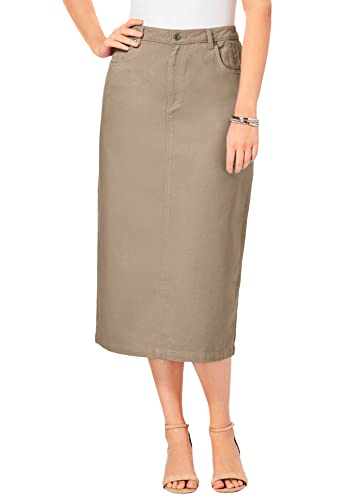 Jessica London Women's Plus Size Classic Cotton Denim Long Skirt 100% Cotton - 16, New Khaki Brown
