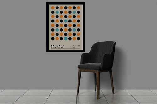 Image of BLINKART Vintage Bauhaus Retro Geometric Aesthetic Poster Gallery | Colorful Wrap Framed For Home Office Studio Living Room Modern Art Studio Decoration Abstract Shapes | (d90) | 13x10 Inch