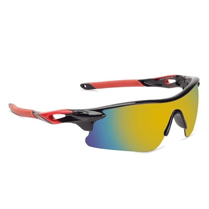 eyeglance Sports Sunglasses, Black and Red Frame, Mirrored Rainbow Lens, UV Protection, Wraparound Style-picture-32