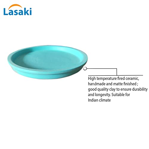 Image of Lasaki Round Aqua Ceramic Bottom Tray /Plate for Planter (6-inch, Set of 2) | Dripping Tray for Pots & Succulents | Indoor & Outdoor Planters Home Garden Decor (Plants Not Included)