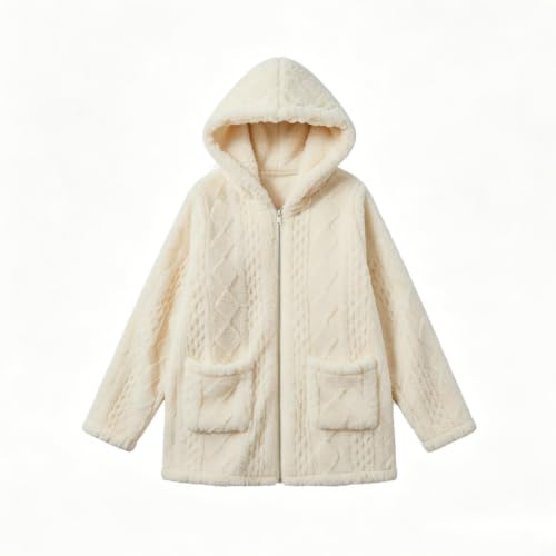XOGWVJ Womens Fuzzy Hooded Coat Sherpa Fleece Jacket Zip Up Warm Longline Textured Casual Fall Winter Outerwear with Pockets Womens Jacket Beige S - image 7
