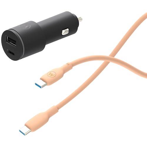 Motorola TurboPower Share Car Charger - 45W Dual Port + 2m Peach Fuzz Silicone Cable