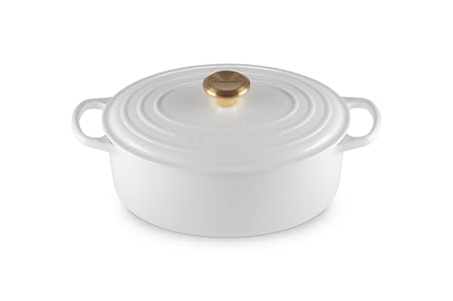 Le Creuset Signature - Cacerola ovalada de hierro fundido esmaltado, 29 pomos, color blanco