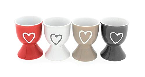 MC Trend 4er Set Eierbecher Herz Dekor Frühstück Ei Behälter Breakfast Egg Cup aus Keramik