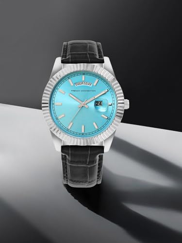 Image of French Connection Analog Blue Dial Leather Strap Quartz Watch for Men - FCN0135UBL
