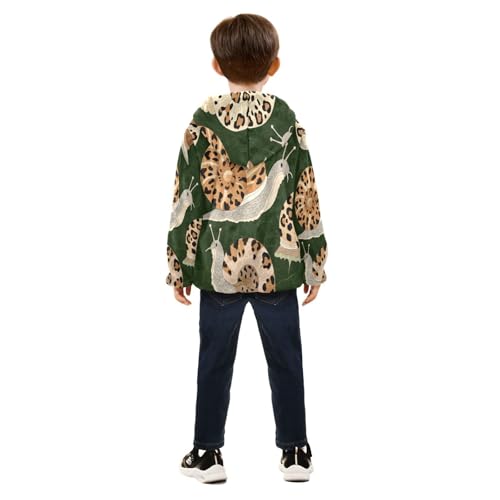 Leopard Print Snails on Green Toddler Fleece Jacket Girl Boys Hooded Fleece Jacket Coat Warm Outwear Zip-up 3-10T4