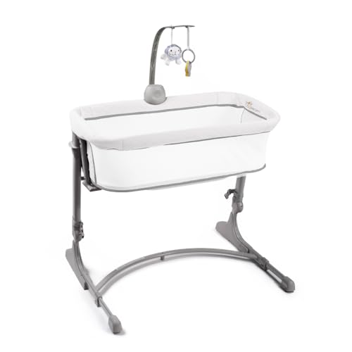 Arm’s Reach Versatile Co-Sleeper Bassinet - Adjustable Height with Wide Compatibility, Flexible Feet & Included Mattress, Sheet, Music Box & Mobile - Ivory/Grey with Quilting