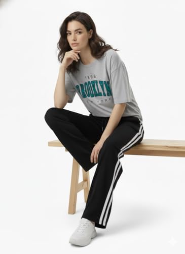 Image of EHA Women Co-ord Set for Girls | Stylish Two Piece Dress with Oversize Tshirt & High Waist Jogger|Trendy Cotton Blend Track Suit Set for Women | Casual /Travel & Lounge Wear Outfits