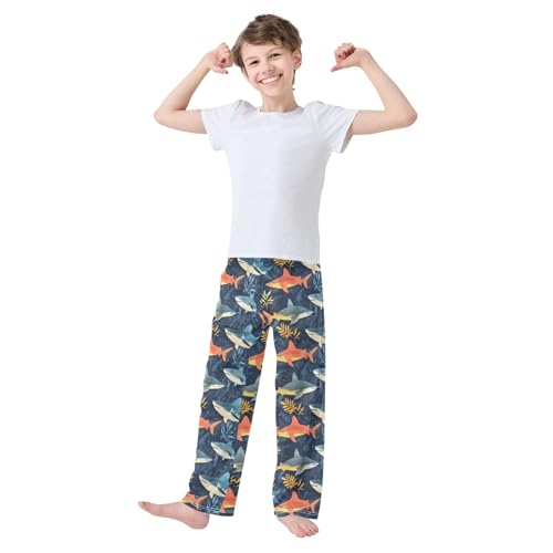 Boys' Pants Ocean Pastel Sharks Blue Orange Long Bottoms Jogger Pants Elastic Waist Trousers with Pockets S-XL2