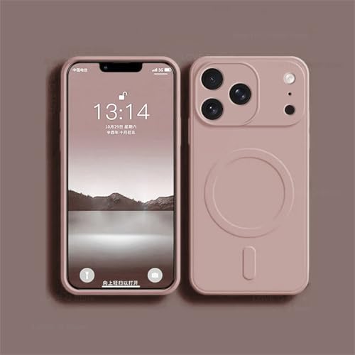 Coque iPhone 17 silicone liquide rose résistant aux chocs et charge sans fil