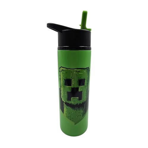 HOX Minecraft Movie Creeper - Borraccia da 750 ml, riutilizzabile, in plastica isolata, senza BPA, con tappo a ribalta in acciaio inox, a prova di fuoriuscite e passante per il trasporto, mantiene il