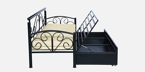 Image of 3 Seater Metal Sofa Cum Bed with Hydraulic Storage | Sofa Set for Living Room, Bedroom, Guest Room| King Size Convertible Sofa Bed | Comfortable Seating Sofa Cream & Black