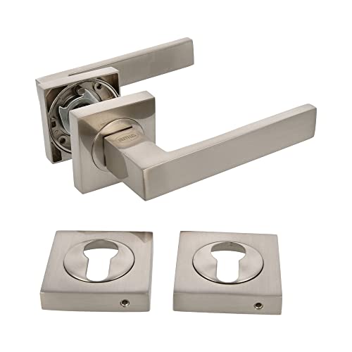 Amig - Set di maniglie per porte | Mod. Cadice | 52 x 124 mm | Con Bocallave | Design elegante e semplice | Impugnatura ergonomica | Alluminio satinato