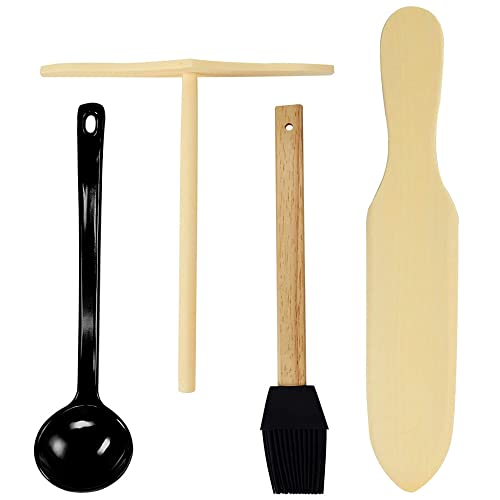 Andrew James Crepe Maker Accessories | Ladle, Oil Brush, Batter Spreader, Wooden Palette Spatula | Makes Pancakes Crepes and Sweet Desserts