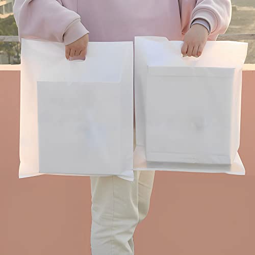 Venuscello® 100 x White Patch Handle Carrier Bags 14 x 14 x 4" Plastic Die Cut Handle Carrier Bag for Apparel Jewellery Gifts - Image 3