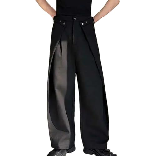 Men’S Loose Cut Wide Leg Jeans Solid Color Patchwork Baggy Denim Pants Fashion Street Trousers