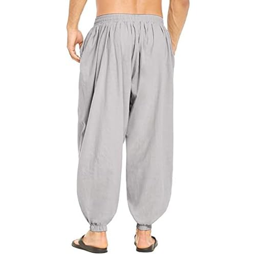 Loose Cotton Harem Pants Men Casual Beach Yoga Pants Elastic Waist Boho Trousers with Pockets4