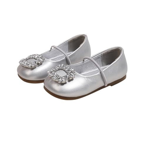Girls PU Leather Girls Dress Shoes Rhinestone Princess Ballet Flats Mary Jane for Wedding Party