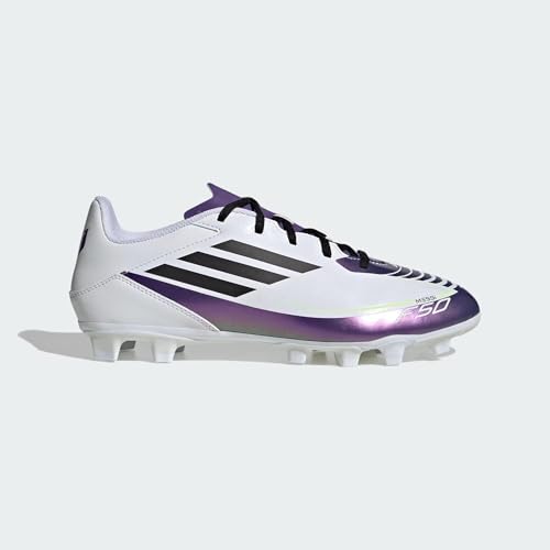 Image of adidas X Messi Unisex Adult F50 Club FxG Messi Football Shoes Synthetic Upper with Leather Forefoot /Firm Ground Outsole All Season, 11 UK, White