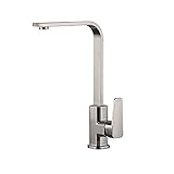 Einhebel-Küchenarmatur Aus Gebürstetem Messing, 360° Drehbarer Quadratischer Auslauf Mit Ausziehbarer Brause