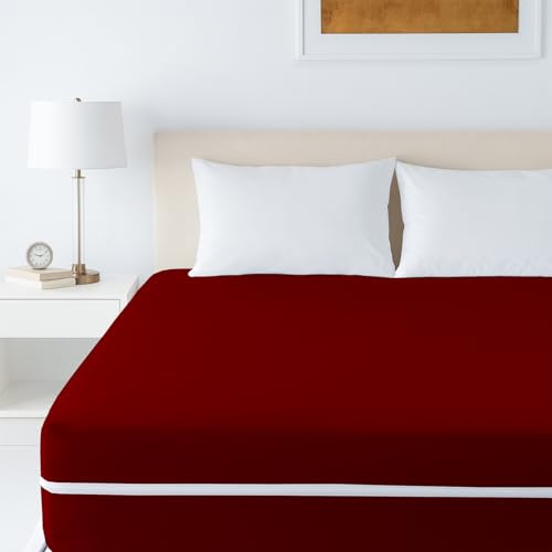 Image of Zipper Closure Style Mattress Protector Queen Size 100% Waterproof Six-Sided Mattress Encasement for Bed 72x60 Inch Fit On 6 Inch 6X5 Feet Maroon