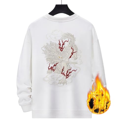 Sweat-shirt homme col rond brodé coton ample pull décontracté doublé - 3